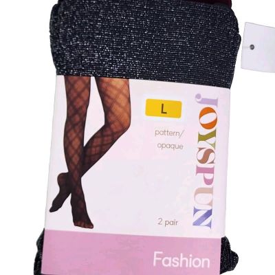 Joyspun Fashion Tights Womens Large 2-Pair Black Grunge Plum New Goth Witchy